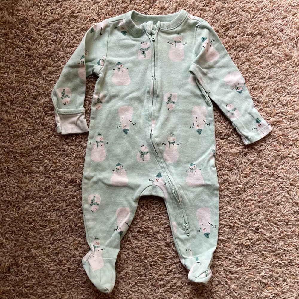 Old Navy Mint Blue Snowman Footie Pjs Size 6mo